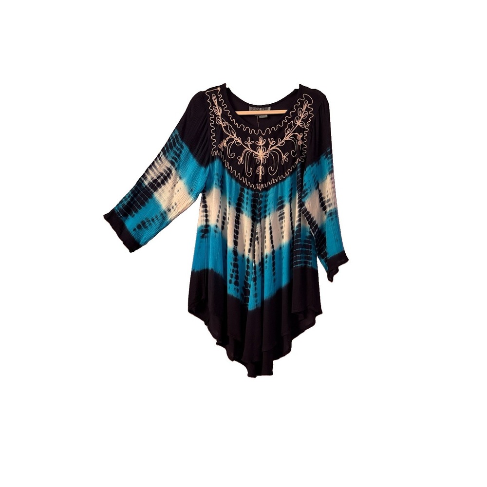 Embroidered Gauze Blouse Top Womens XL Asymmetrical Renaissance Fairy Boho NWT